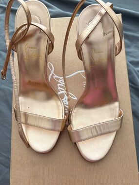 Christian Louboutin Metallic Rose Gold Strappy Ankle Sandals